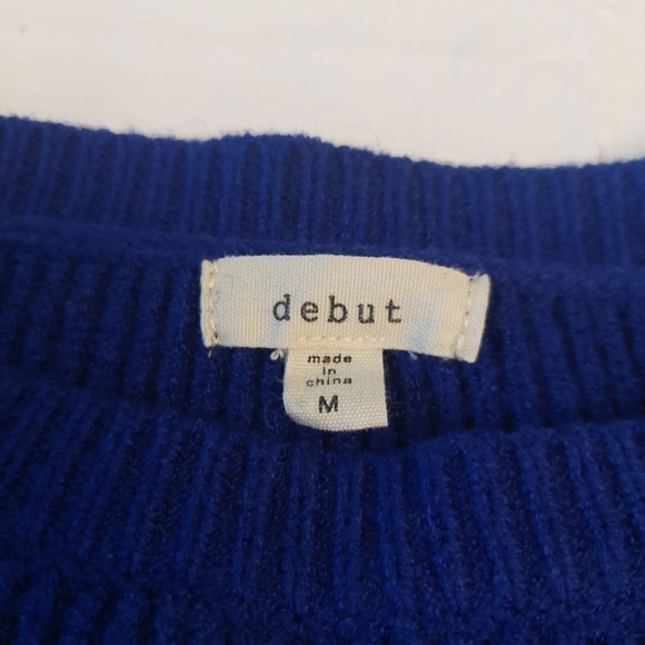 Debut Cobalt Blue Cropped Ribbed Knit Balloon Sleeve Sweater Boxy Fit Size M - Picture 3 of 12